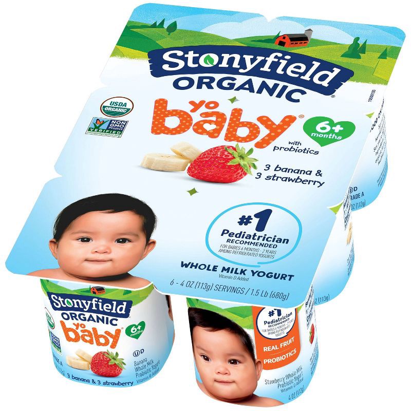 slide 7 of 9, Stonyfield Organic YoBaby Whole Milk Baby Yogurt Cups Banana and Strawberry - 24oz/6ct, 6 ct; 24 oz