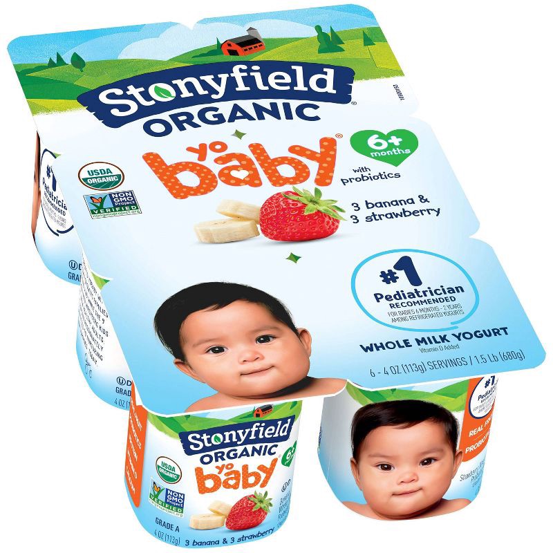 slide 8 of 9, Stonyfield Organic YoBaby Whole Milk Baby Yogurt Cups Banana and Strawberry - 24oz/6ct, 6 ct; 24 oz