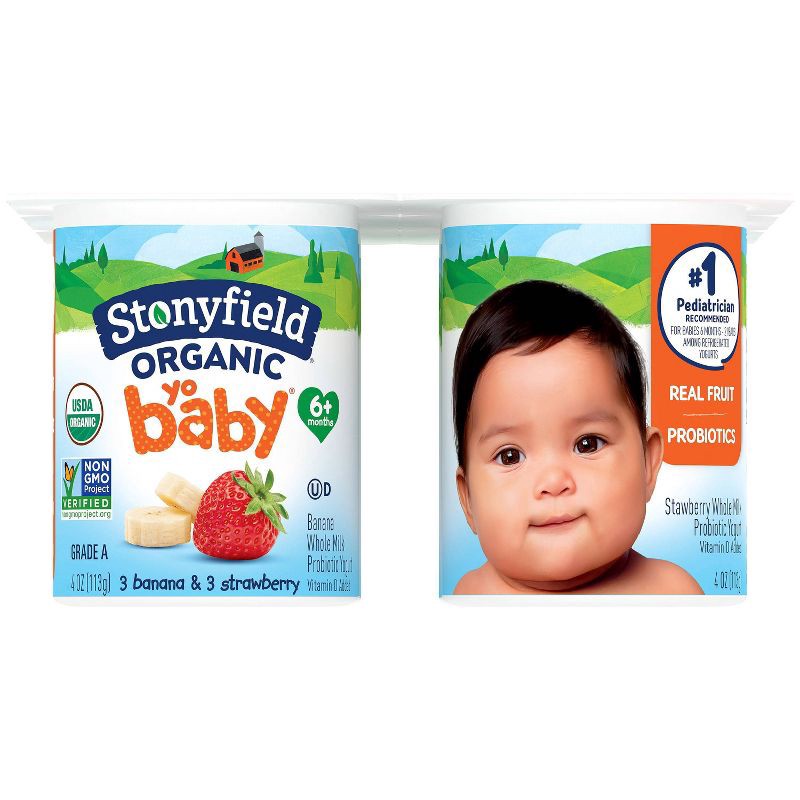 slide 9 of 9, Stonyfield Organic YoBaby Whole Milk Baby Yogurt Cups Banana and Strawberry - 24oz/6ct, 6 ct; 24 oz