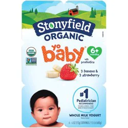 Stonyfield Organic YoBaby Whole Milk Baby Yogurt Cups Banana and Strawberry - 24oz/6ct