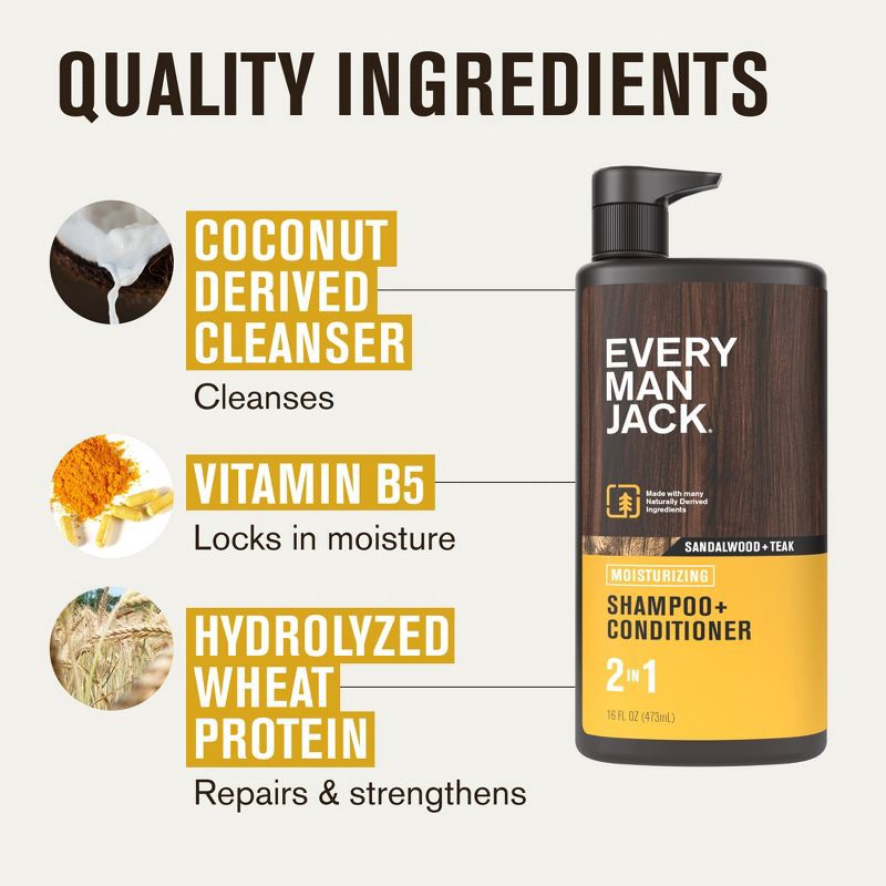 slide 4 of 8, Every Man Jack 2-in-1 Shampoo + Conditioner - Sandalwood - 16 fl oz, 16 fl oz