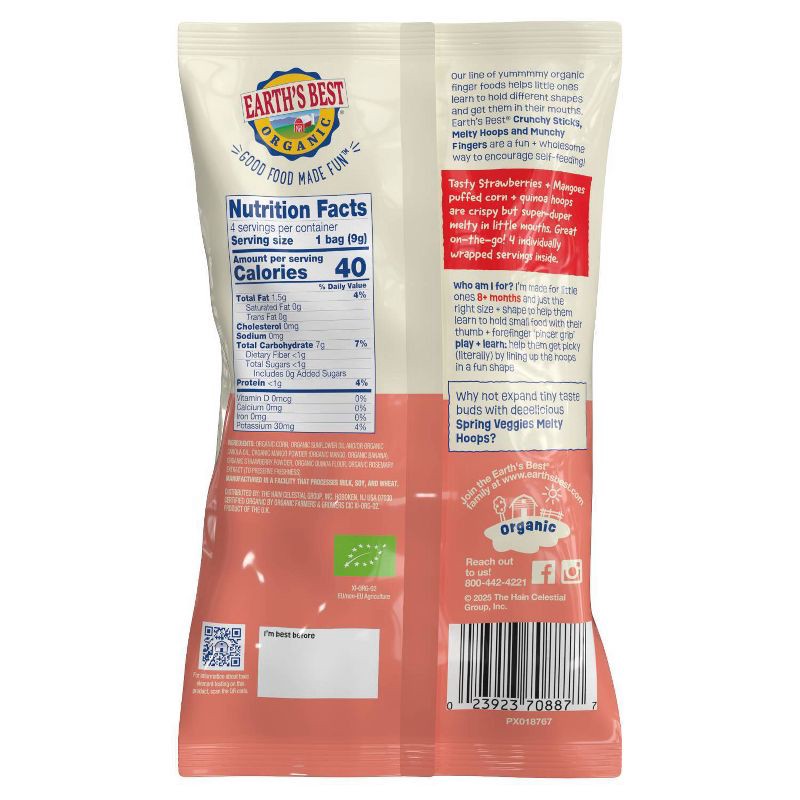 slide 2 of 8, Earth's Best Organic Melty Hoops Multipack Baby & Toddler Snacks - Strawberry Mango - 1.28oz - 4ct, 1.28 oz, 4 ct