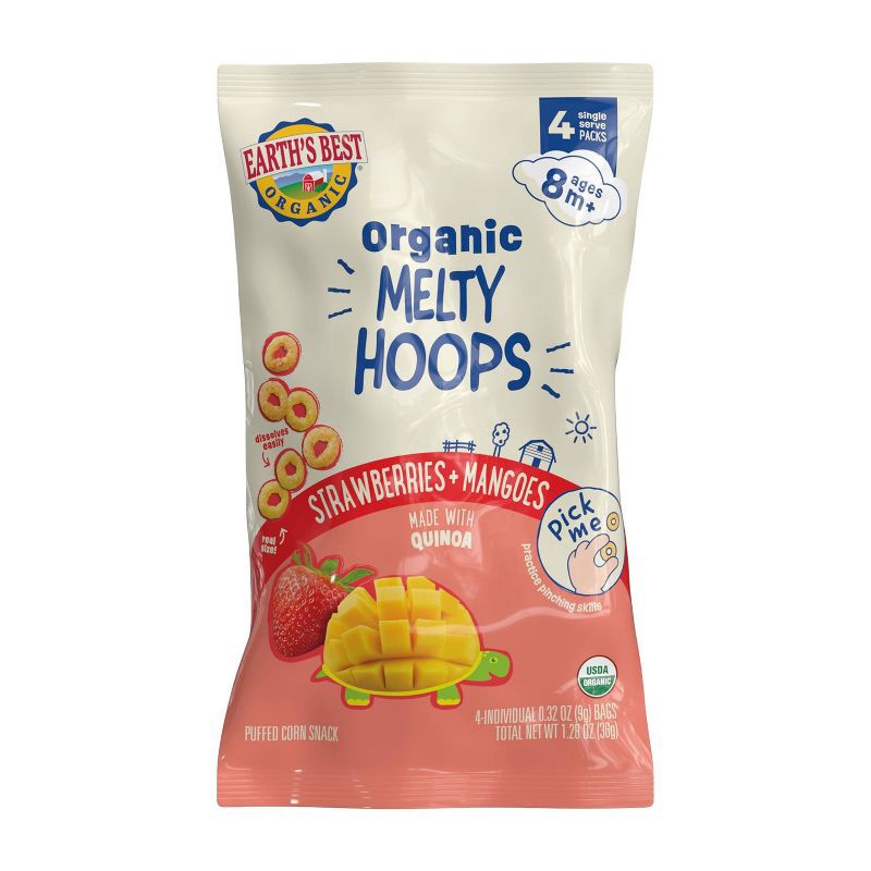 slide 1 of 8, Earth's Best Organic Melty Hoops Multipack Baby & Toddler Snacks - Strawberry Mango - 1.28oz - 4ct, 1.28 oz, 4 ct