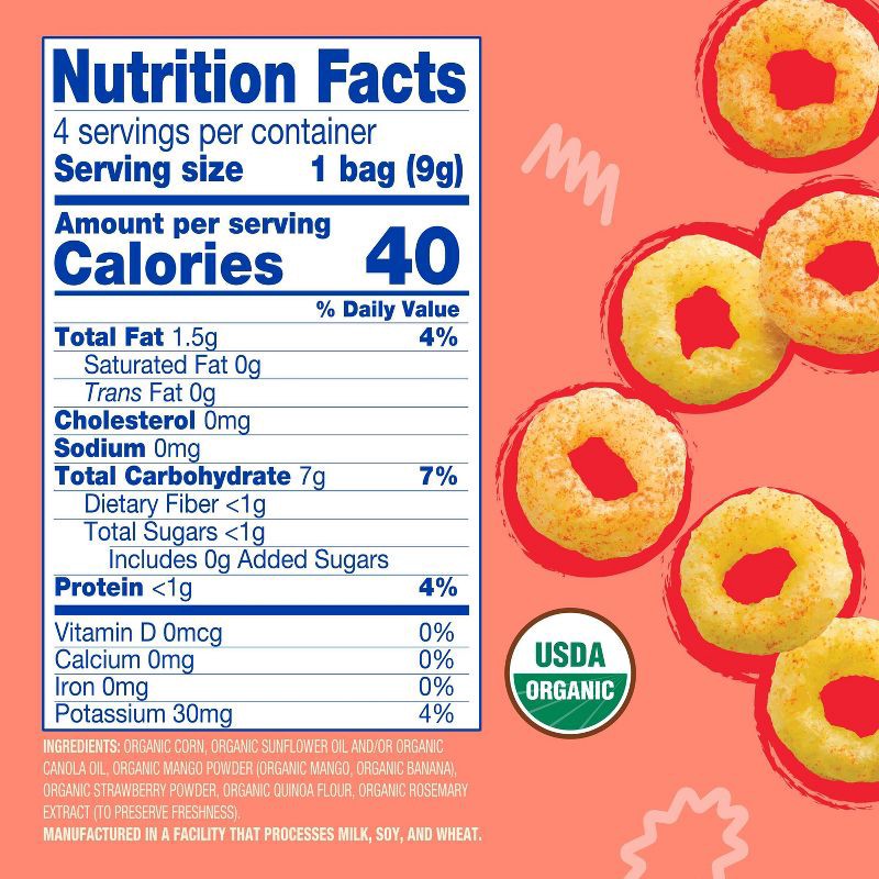 slide 5 of 8, Earth's Best Organic Melty Hoops Multipack Baby & Toddler Snacks - Strawberry Mango - 1.28oz - 4ct, 1.28 oz, 4 ct