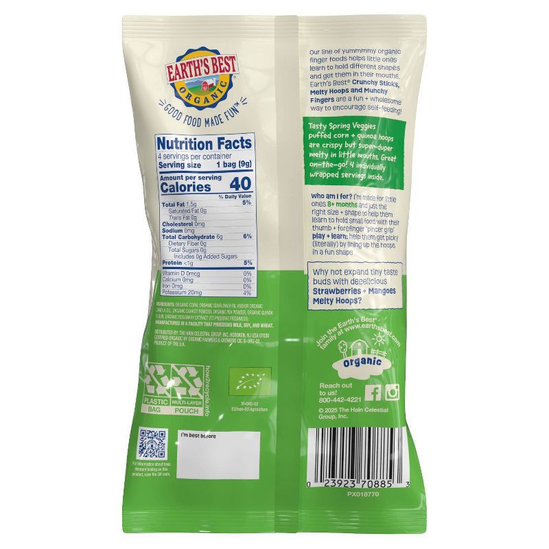 slide 2 of 8, Earth's Best Organic Melty Hoops Multipack Baby & Toddler Snacks - Spring Veggies - 1.28oz - 4ct, 1.28 oz, 4 ct
