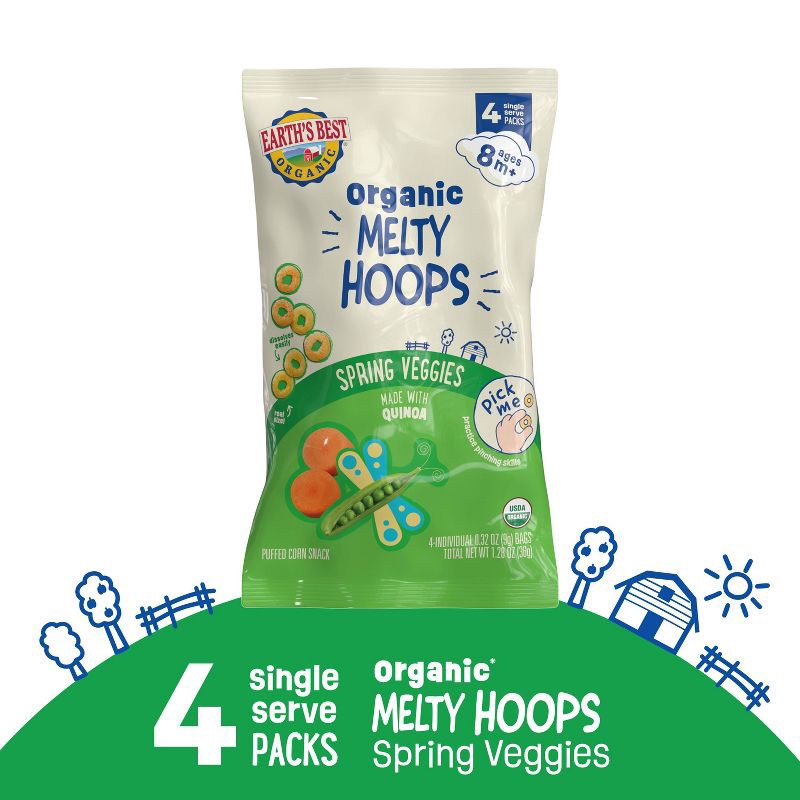 slide 8 of 8, Earth's Best Organic Melty Hoops Multipack Baby & Toddler Snacks - Spring Veggies - 1.28oz - 4ct, 1.28 oz, 4 ct