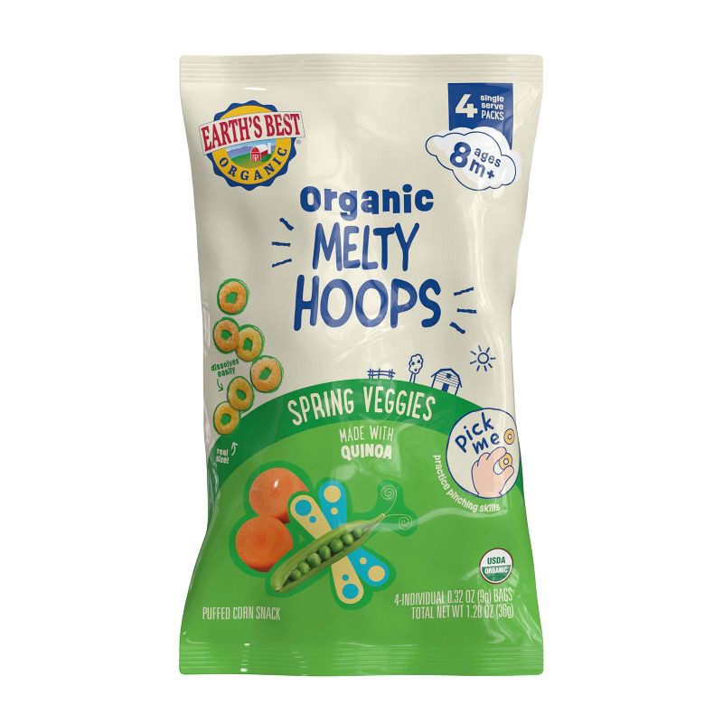 slide 1 of 8, Earth's Best Organic Melty Hoops Multipack Baby & Toddler Snacks - Spring Veggies - 1.28oz - 4ct, 1.28 oz, 4 ct