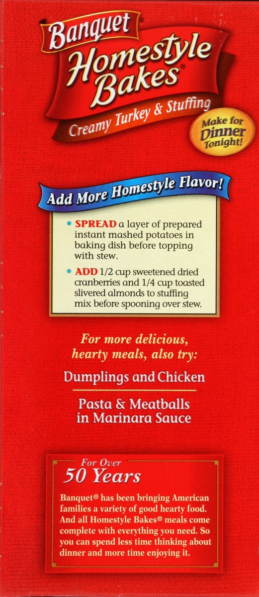 slide 3 of 4, Banquet Homestyle Bakes Creamy Turkey & Stuffing, 1 ct