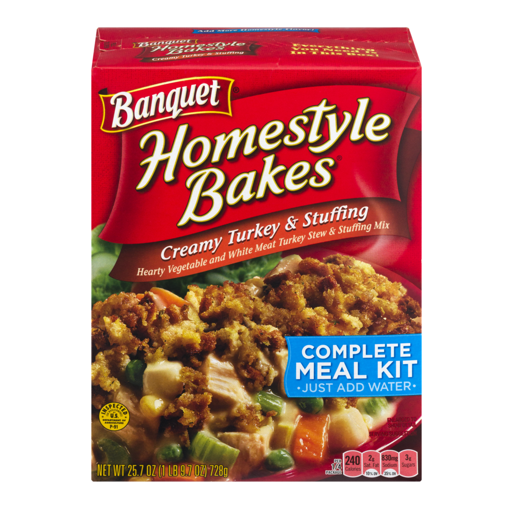 slide 1 of 4, Banquet Homestyle Bakes Creamy Turkey & Stuffing, 1 ct