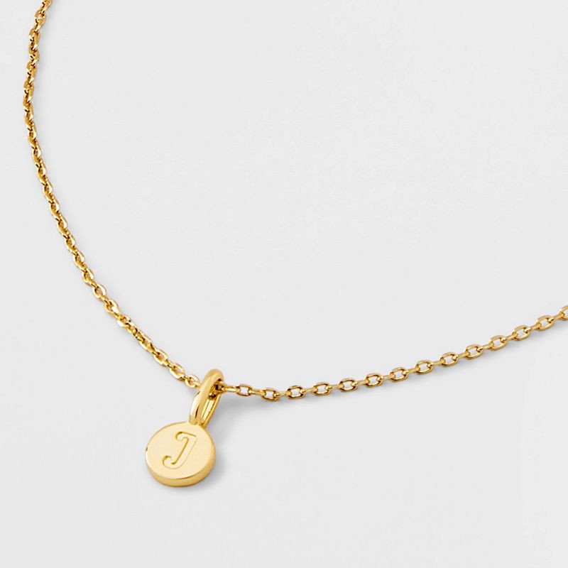 slide 4 of 4, 14K Gold Plated Round J Initial Necklace - A New Day™ Gold: Cable Chain, Spring Ring Clasp, Cubic Zirconia Stone, 1 ct
