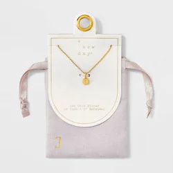 14K Gold Plated Round J Initial Necklace - A New Day™ Gold: Cable Chain, Spring Ring Clasp, Cubic Zirconia Stone