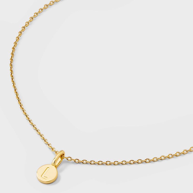 slide 4 of 4, 14K Gold Plated Round L Initial Necklace - A New Day™ Gold: Nickel-Free, 19" Cable Chain, Spring Ring Clasp, 1 ct