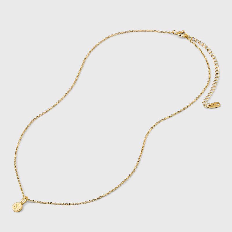 slide 3 of 4, 14K Gold Plated Round S Initial Necklace - A New Day™ Gold: Cable Chain, Spring Ring Clasp, Cubic Zirconia Stone, 1 ct
