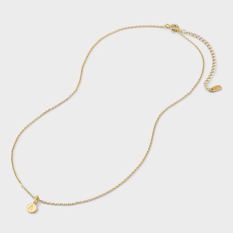 slide 3 of 4, 14K Gold Plated Round A Initial Necklace - A New Day™ Gold: Cable Chain, Spring Ring Clasp, Cubic Zirconia Stone, 1 ct