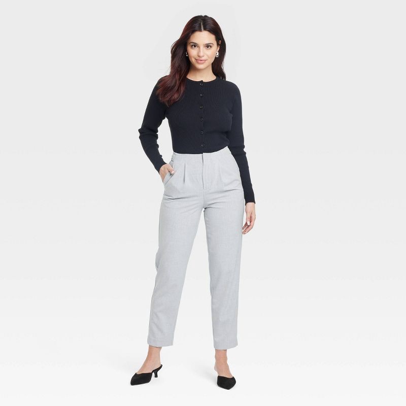 slide 3 of 3, Women's High-Rise Tailored Trousers - A New Day™ Gray 2: Lightweight Ankle-Length Tapered Woven Pants, 1 ct