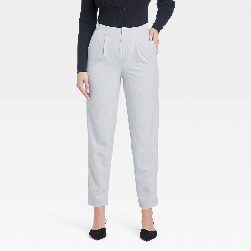 slide 1 of 3, Women's High-Rise Tailored Trousers - A New Day™ Gray 6: Recycled Polyester, Ankle Length, Tapered Leg, 1 ct