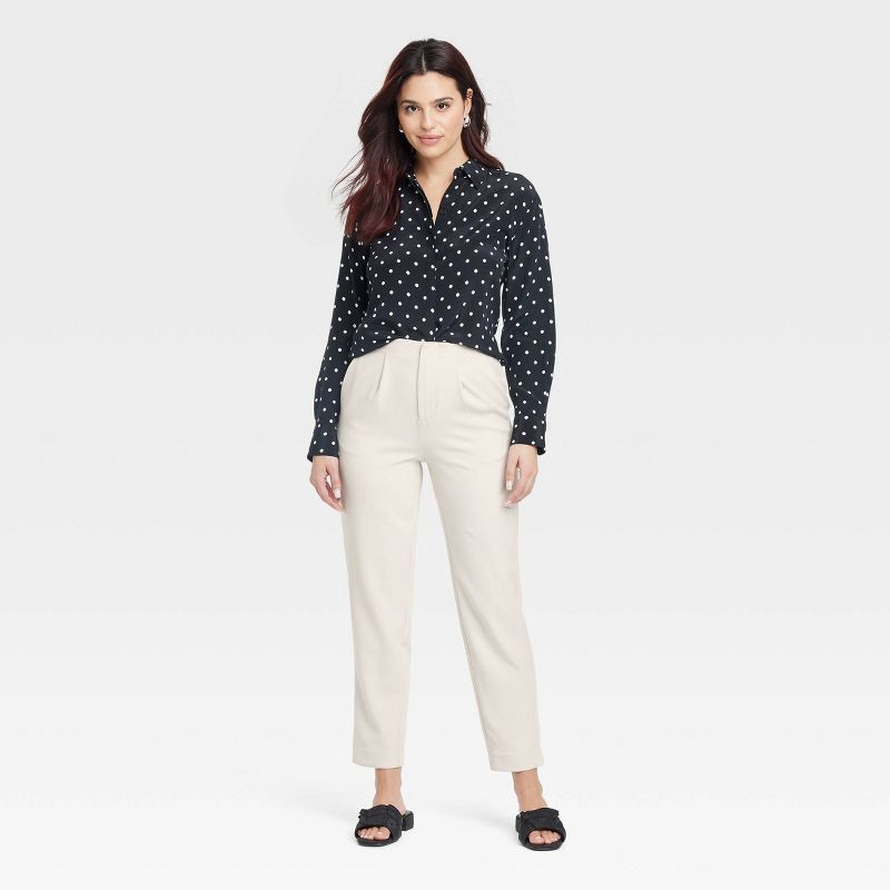 slide 3 of 3, Women's High-Rise Tailored Trousers - A New Day™ Beige 6: Recycled Polyester Blend, Tapered Leg, Ankle Length, Machine Washable, 1 ct