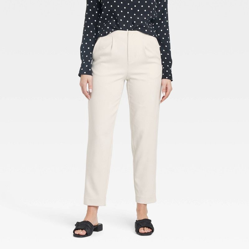 slide 1 of 3, Women's High-Rise Tailored Trousers - A New Day™ Beige 6: Recycled Polyester Blend, Tapered Leg, Ankle Length, Machine Washable, 1 ct