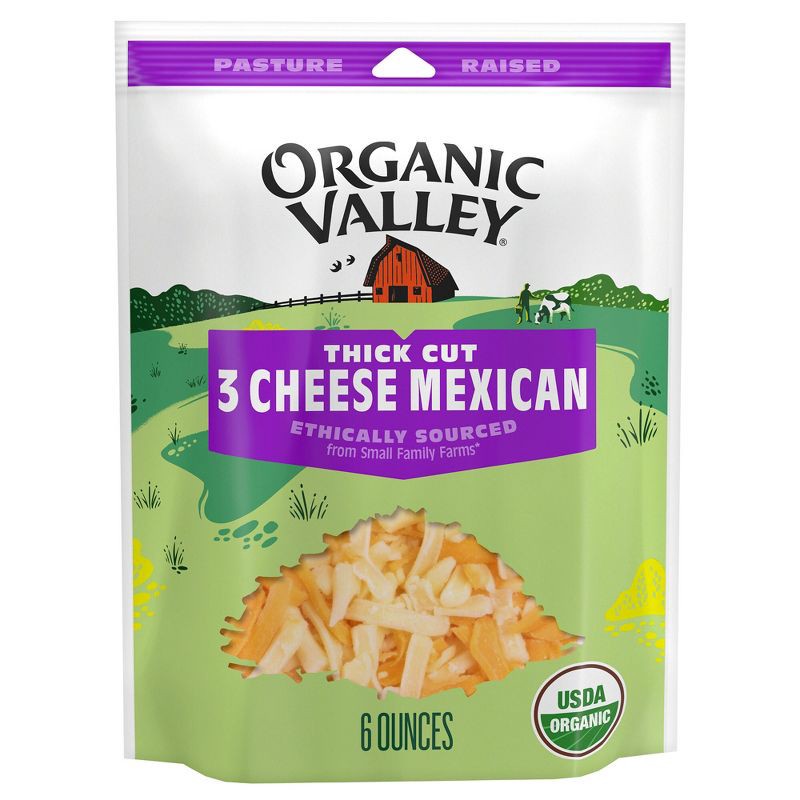 slide 1 of 8, Organic Valley 3 Cheese Mexican Thick Shredded Cheese - 6oz, 6 oz