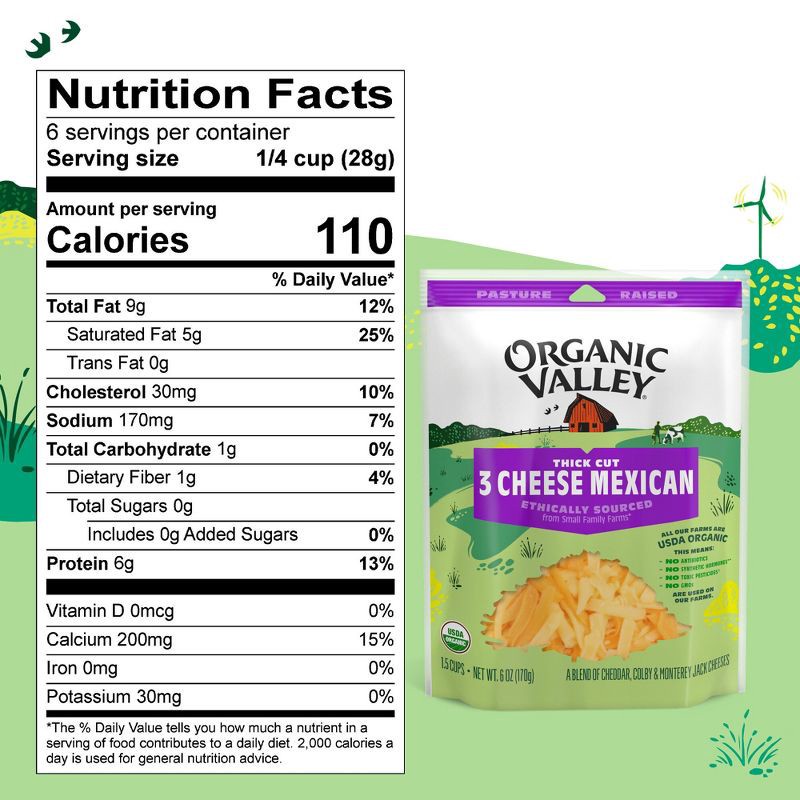 slide 5 of 8, Organic Valley 3 Cheese Mexican Thick Shredded Cheese - 6oz, 6 oz