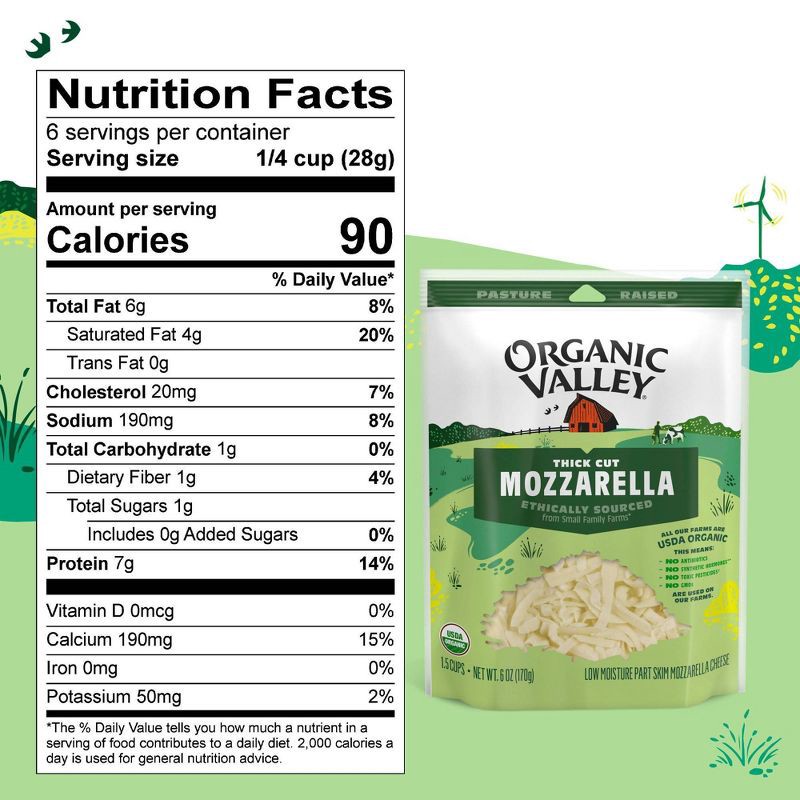 slide 5 of 6, Organic Valley Mozzarella Thick Shredded Cheese - 6oz, 6 oz