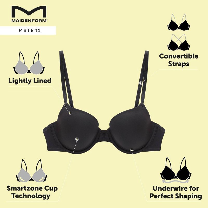 slide 9 of 10, Maidenform Women's 2pk Modern Demi Underwire T-Shirt Bra MBT841 - White/Almond 38C: Polyester Spandex Blend, Adjustable Straps, Medium Coverage, 2 ct