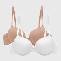 Maidenform Women's 2pk Modern Demi Underwire T-Shirt Bra MBT841 - White/Almond 38C: Polyester Spandex Blend, Adjustable Straps, Medium Coverage