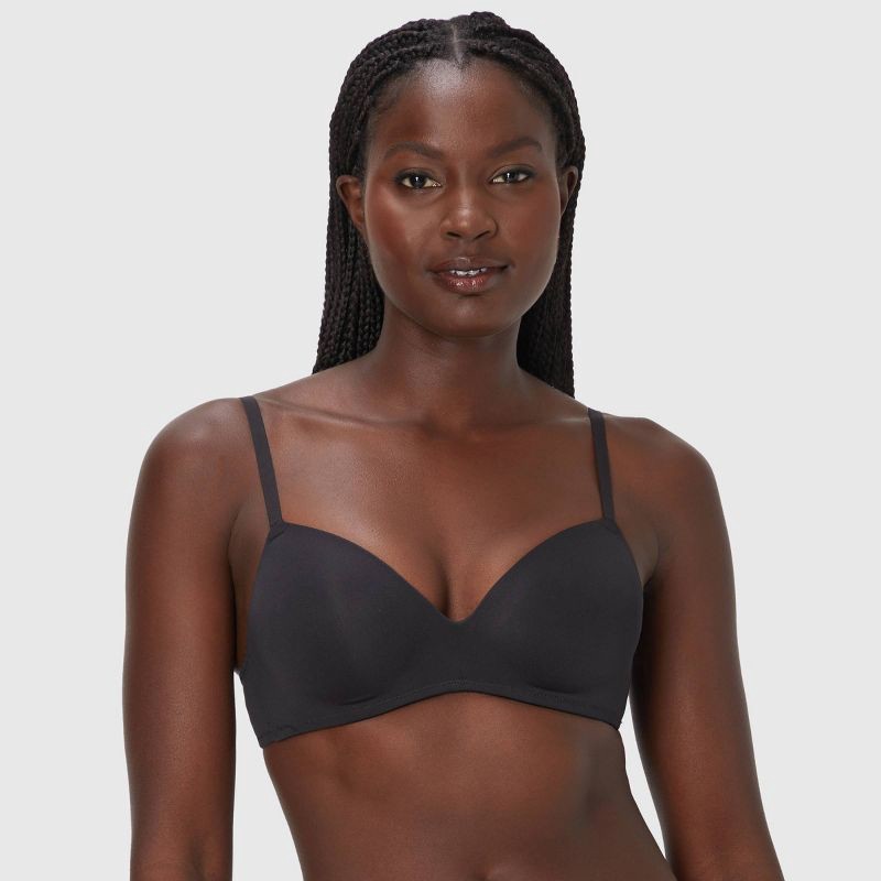 slide 2 of 6, Maidenform Women's 2pk Modern Demi Wireless T-Shirt Bra MBT842 - Black/Almond 34A: Polyester & Spandex, Adjustable Strap, Medium Coverage, 2 ct