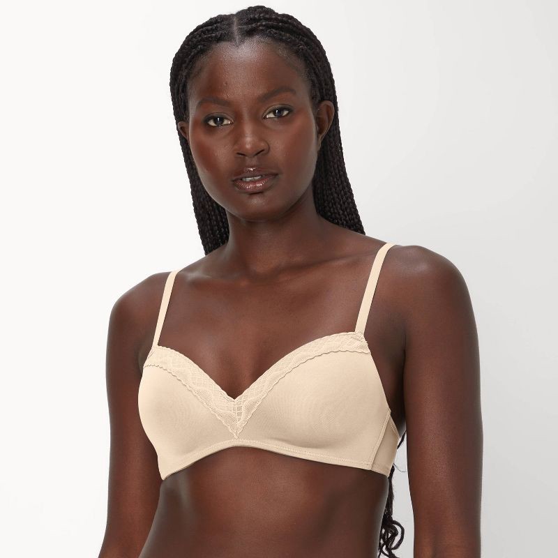 slide 3 of 6, Maidenform Women's 2pk Modern Demi Wireless T-Shirt Bra MBT842 - Black/Almond 36D: Medium Coverage, Adjustable Strap, Knit Fabric, 2 ct