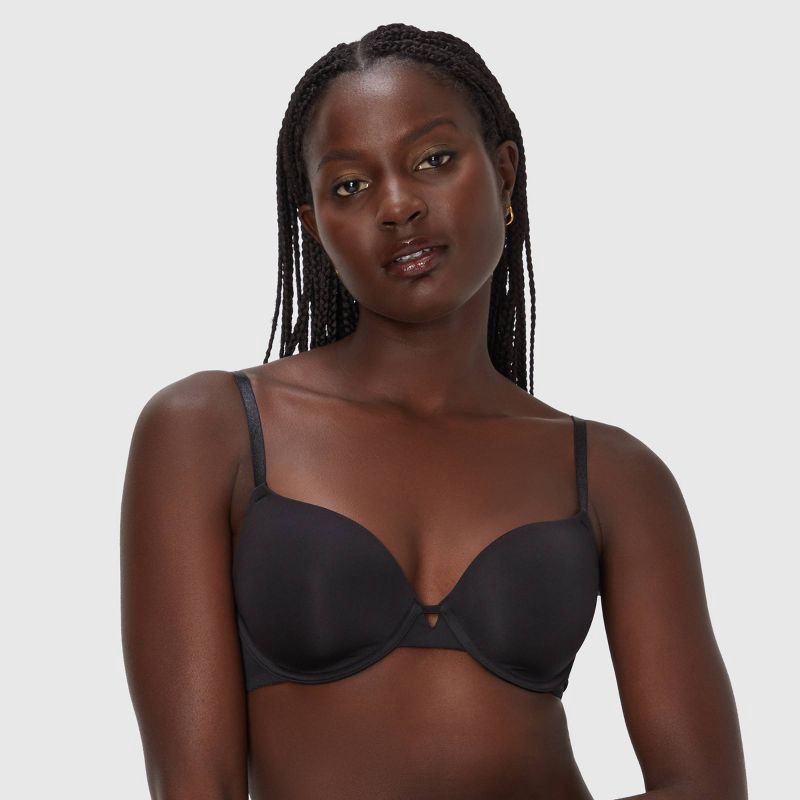 slide 3 of 8, Maidenform Women's 2pk Modern Demi Underwire T-Shirt Bra MBT841 - Black/Evening Blush 34D: Medium Coverage, Underwire, Adjustable Straps,, 2 ct