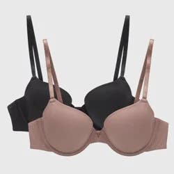 Maidenform Women's 2pk Modern Demi Underwire T-Shirt Bra MBT841 - Black/Evening Blush 36C: Underwire, Adjustable Straps, Medium Coverage