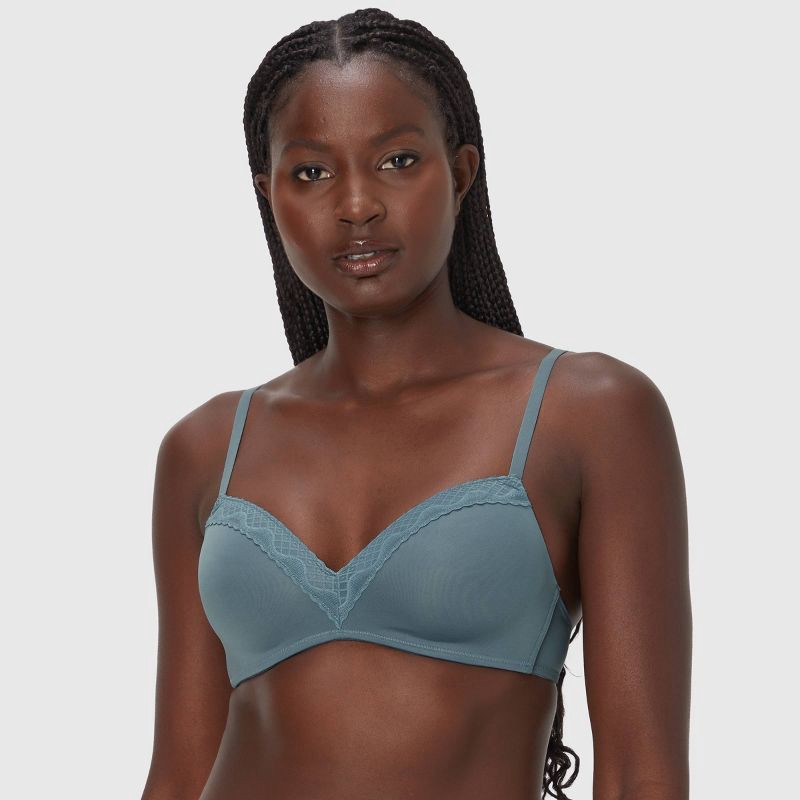 slide 2 of 9, Maidenform Women's 2pk Modern Demi Wireless T-Shirt Bra MBT842 - Evening Blush/Blue Dive 34B: Polyester Spandex Blend, Adjustable Strap, 2 ct