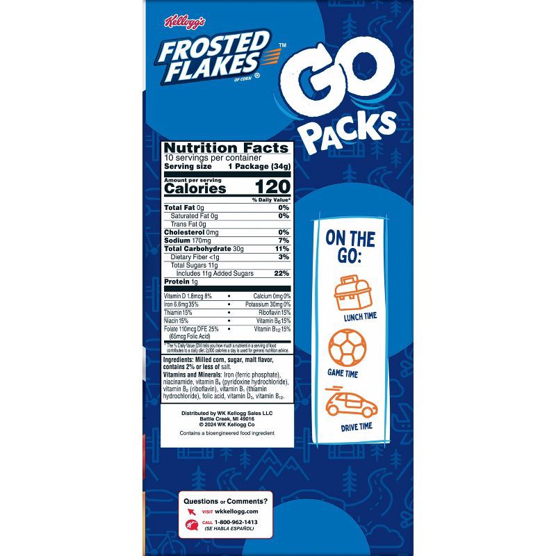 slide 10 of 12, Kellogg's Frosted Flakes Go Packs Breakfast Cereal - 12oz/10ct, 10 ct; 12 oz