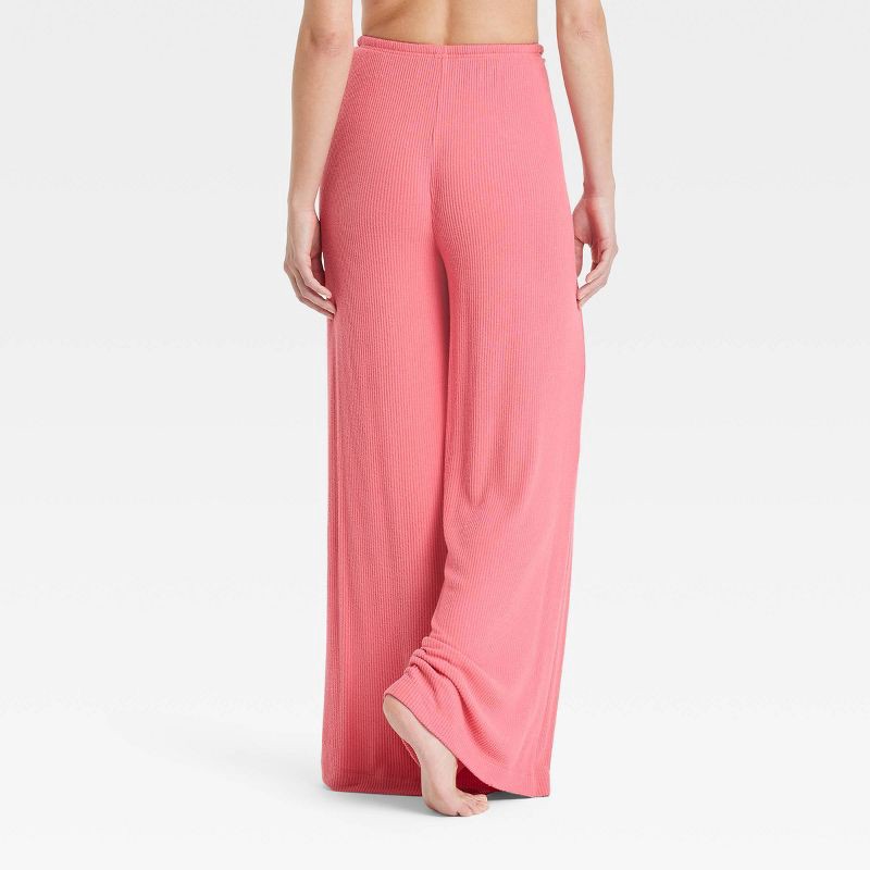 slide 2 of 5, Women's Cozy Ribbed Wide Leg Pants - Auden™ Coral Pink XXL: Relaxed Fit, Mid Rise, Elastic Waistband, 1 ct