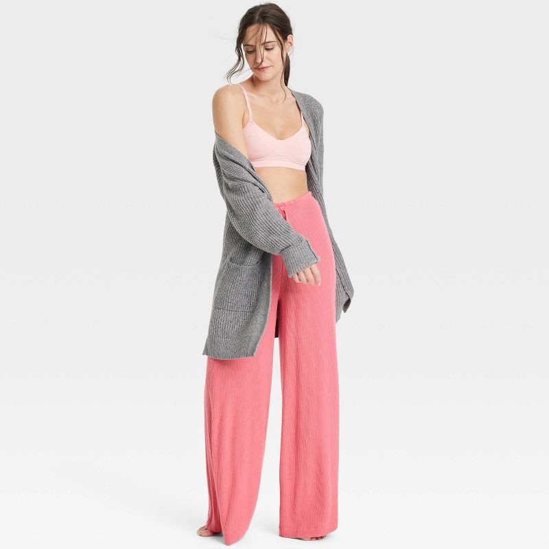 slide 3 of 5, Women's Cozy Ribbed Wide Leg Pants - Auden™ Coral Pink XXL: Relaxed Fit, Mid Rise, Elastic Waistband, 1 ct