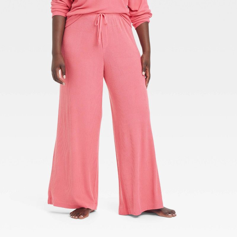 slide 4 of 5, Women's Cozy Ribbed Wide Leg Pants - Auden™ Coral Pink XXL: Relaxed Fit, Mid Rise, Elastic Waistband, 1 ct