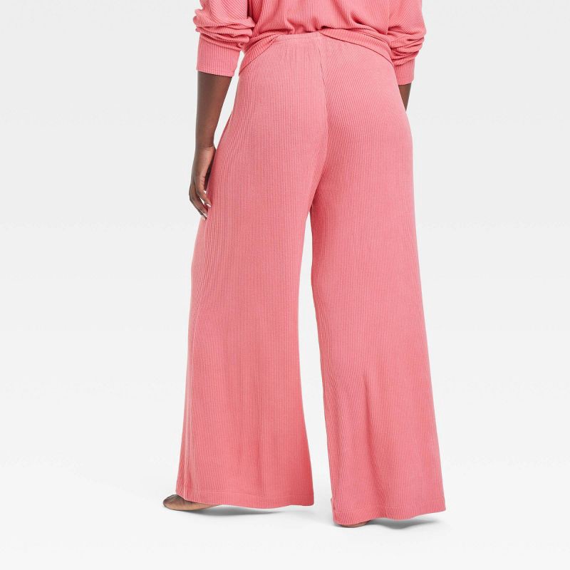 slide 5 of 5, Women's Cozy Ribbed Wide Leg Pants - Auden™ Coral Pink XXL: Relaxed Fit, Mid Rise, Elastic Waistband, 1 ct