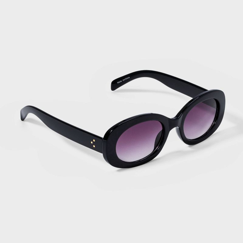 slide 2 of 2, Women's Plastic Oval Sunglasses - A New Day™ Black: UV Protection, Impact-Resistant, Recycled Frame, 1 ct
