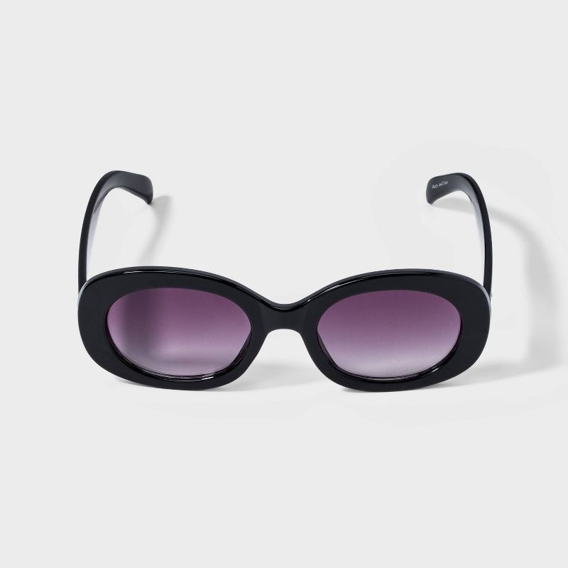 slide 1 of 2, Women's Plastic Oval Sunglasses - A New Day™ Black: UV Protection, Impact-Resistant, Recycled Frame, 1 ct