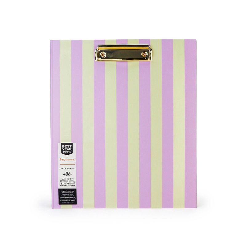 slide 1 of 4, Best Year Ever 1" 3 Ring Binder Tan/Purple Stripes, 1 ct