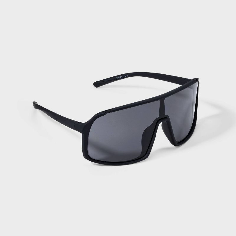 slide 2 of 4, Men's Rubberized Plastic Shield Sunglasses - All In Motion™ Black: Scratch-Resistant, Maximum UV Protection, Wide Fit, 1 ct