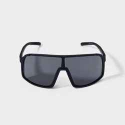 Men's Rubberized Plastic Shield Sunglasses - All In Motion™ Black: Scratch-Resistant, Maximum UV Protection, Wide Fit