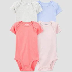 Carter's Just One You®️ Baby Girls' 4pk Shorts Solid Bodysuit - 3M: Cotton Blend, Lightweight, Crotch Snap, Crew Neck, Short Sleeve