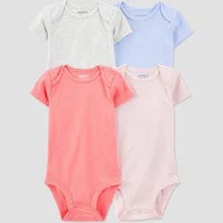 Carter's Just One You®️ Baby Girls' 4pk Shorts Solid Bodysuit - 3M: Cotton Blend, Lightweight, Crotch Snap, Crew Neck, Short Sleeve