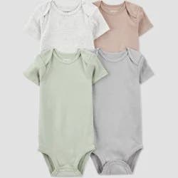 Carter's Just One You®️ Baby 4pk Short Sleeve Solid Bodysuit - 12M: Crotch Snap, Crew Neck