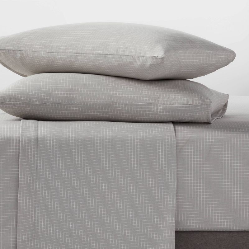slide 2 of 4, Queen Cotton Blend Sateen Sheet Set Gray Micro Grid - Room Essentials™, 1 ct