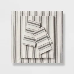 King Cotton Blend Sateen Sheet Set Gray Textured Stripe - Room Essentials™