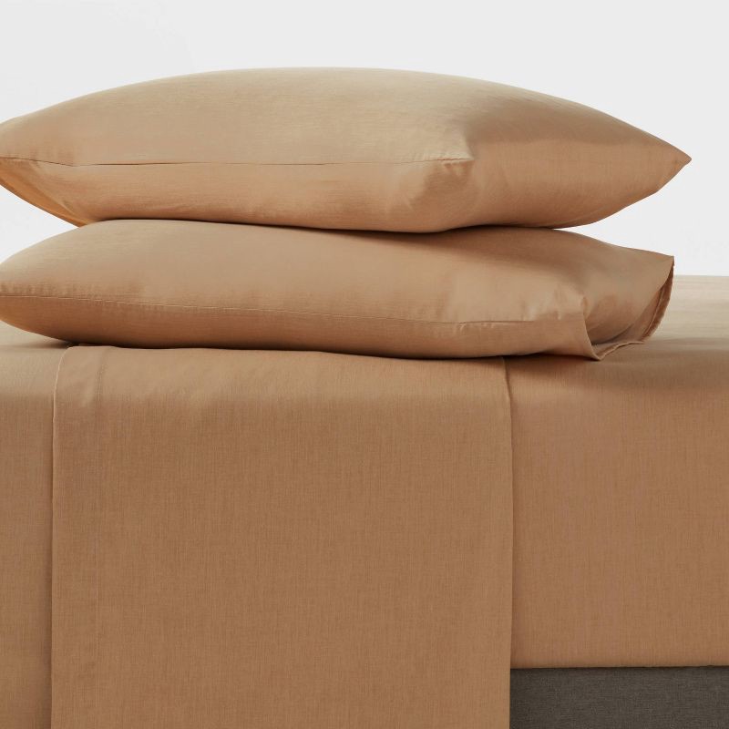 slide 2 of 4, Queen Cotton Blend Sateen Sheet Set Natural Heather - Room Essentials™, 1 ct