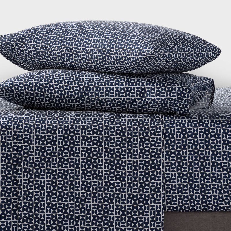 slide 2 of 4, King Cotton Blend Sateen Sheet Set Navy Geo - Room Essentials™, 1 ct