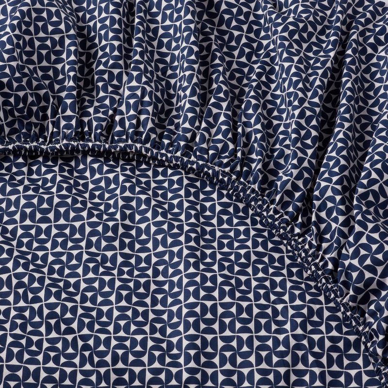 slide 4 of 4, King Cotton Blend Sateen Sheet Set Navy Geo - Room Essentials™, 1 ct